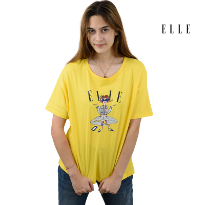 ELLE Boutique เสื้อยืดสตรีคอปาด ทรง Crop แขนสั้น สกรีนลาย ELLE LIMITED EDITIONS W3K566