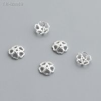 ? ของขวัญ DIY ของขวัญเครื่องประดับ S925 pure silver hollow out love floret support bead DIY handmade beaded crystal beads cap jewelry insulation parts