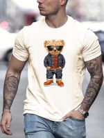 xixibeauty Cool Teddy Bear Mens Trendy T-shirt For Summer Outdoor, Casual Mid Stretch Crew Neck Tee Short Sleeve Graphic Stylish Top