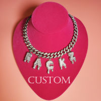 Grandbling Unique Drip Letters Custom Name Necklace 12MM Cuban Chain Hang Letters Personalized Pendants Hip Hop Jewelry