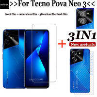 ฟิล์มกระจกนิรภัยแบบเต็มจอภาพ3-In-1สำหรับ Tecno Pova Neo 3แก้วสำหรับ Pova Neo 3คลุมทั้งหมดชัดเจนแบบ HD สำหรับ Pova Neo 3 Lene ฟิล์มหลังกระจก