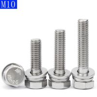 M10 - 1.5 304 Stainless Steel SEM Hex Head Bolts+ Flat / Spring Washers Screws A2 - 70 Nails  Screws Fasteners