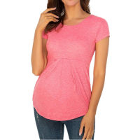 Pregnancy Clothes For Women Maternitys Shirts Pregnant Summer Round Neck Short Sleeve Ruffle Fold Pregnant Tops Tees pullover