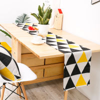 DUNXDECO Table Runner Long Table Cover Fabric Modern Yellow Black Triangle Geometric Cotton Blend Mat Home Decoration