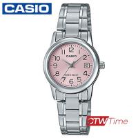 Casio นาฬิกาข้อมือผู้หญิง สแตนเลสแท้ รุ่น LTP-V002D-4BUDF (เรือนเหล็ก/หน้าชมพู)