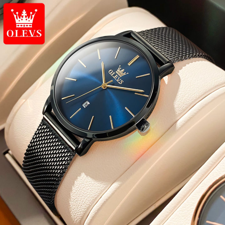 olevs-กันน้ำนาฬิกาผู้หญิง-2023-ล่าสุด-ultra-thin-original-simple-เกาหลีเกาหลีหรูหราสบายๆปฏิทิน-rose-gold-steel-band