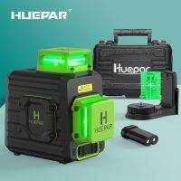 Huepar เลเซอร์ปรับระดับด้วยตนเอง,8เส้น2D 8เส้น360ลำแสงสีเขียวทั้งแนวนอนและแนวตั้งพร้อมกระเป๋าเคสแข็งแบตเตอรี่ลิเธียมไอออน