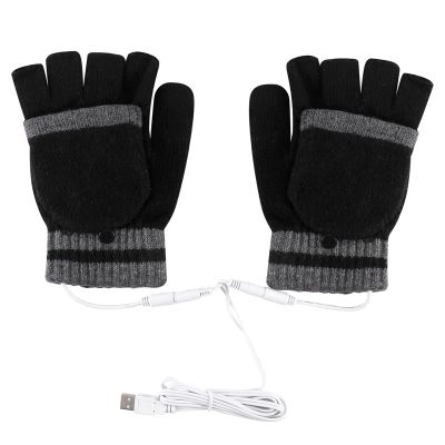 USB Electric Heated Gloves 2-Side Heating Convertible Fingerless Glove Mittens Waterproof Cycling Skiing Gloves