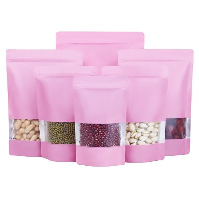 hot！【DT】♂☂  100Pcs Pink Aluminum Foil Zip Lock Up with Frosted Window Grip Tear Doypack Food Pouches