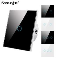 Szaoju Touch Switch EU Light Sensor Switches Crystal Glass LED Button Panel Power AC100-240V 1/2/3 Gang Wall Lamp Interruttore Power Points  Switches