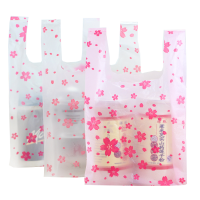 100pcsLot Pink Cherry Blossoms Plastic Handles Gift Bag Wrapping Party Supply