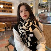 {Warm scarf}Luna Amp; Dolphin ผู้หญิงผ้าพันคอขนสัตว์ยาว Checkerboard ลายสก๊อต Neckerchief เกาหลีเรียบง่ายถักผ้าขนสัตว์ขนาดใหญ่ Pashmina นักเรียนผ้าคลุมไหล่