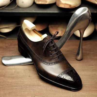 Brogue Shoes for Men Brown Square Toe Lace-up Business Men Dress Shoes Free Shipping Zapatos De Piel Autentica Para Hombre