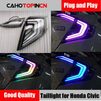 ไฟท้าย Honda Civic แบบใหม่2ชิ้นสำหรับ Honda Civic 2016 2017 2018 2019 Civic ไฟท้าย LED โคมไฟไฟท้ายมีการรับประกันแบบไดนามิกไฟเบรกรถ DRL LED แบบย้อนกลับ