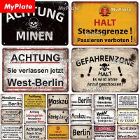 Vintage ACHTUNG HALT War Metal Signs Berlin Tin Sign Plaque Metal Plate Wall Decor For Pub Club Man Cave Plate Bar Decoration Bar Wine Tools