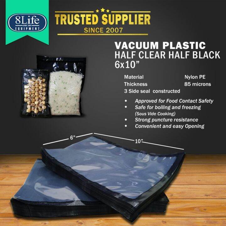 Nylon PE Vacuum Plastic Bags 6x10 Half Clear Half Black ( 375gm