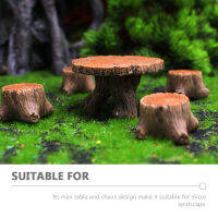 NICERIO ชุดอุปกรณ์ตกแต่งสวนนางฟ้า 1 ชุดโต๊ะตอไม้และเก้าอี้ Mini House Decors