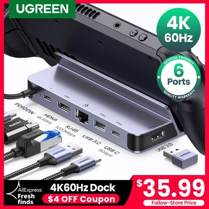 UGREEN USB C Docking Station To HDMI 4K60hz RJ45 PD100W Dock For Steam Deck Asus ROG Ally