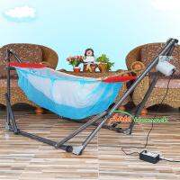 Auto Hammock เปลนอนเด็กไกวอัตโนมัติแบบพับได้ขนาดกลาง(M)สไตล์ผ้าเปลมีมุ้งสีฟ้า