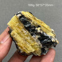 100 ทัวร์มาลีนสีเหลืองธรรมชาติและไมกาสีดำหยาบ Healed Crystal Quartz Ore Specimen