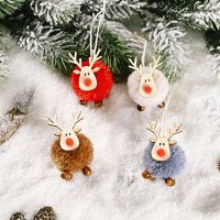Christmas Tree Hanging Elk Ornaments Wooden Plush Elk Hanging Ornaments Wood Craft Deer Ornaments Hanging Decoration For