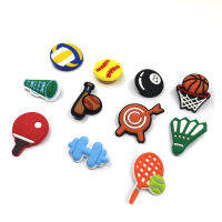 【cw】1PCS PVC Brooches Football basketball volleyball badminton table tennis baseball billiards Bowling Icons Clothes hat Pins gift