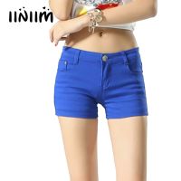 【CC】 Womens Ladies Mid Waist Denim Shorts Color Pockets Hot Pants Tight Jean Streetwear Clubwear