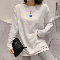 White Bottoming Shirt for Women Spring New Loose All-Match Thigh-Length Ripped T-shirt Inner Wear