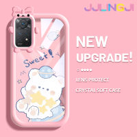 Jjlingji เคสสำหรับ Xiaomi Redmi Note 11 Pro Note 5G Note 11e Pro เคสการ์ตูนหมีหวานสีสันสดใสนิ่มสำหรับเลนส์กล้องมอนสเตอร์ตัวเล็กๆกันกระแทกแบบใสเคสมือถือความคิดสร้างสรรค์โปร่งใสเรียบง่ายฝาครอบป้องกันซิลิโคน