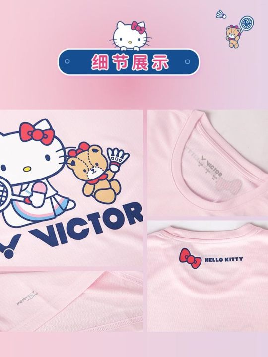 victor-victory-ชุดกีฬาแบดมินตันผู้หญิงรุ่นร่วมกันเฮลโลคิตตี้เสื้อยืด-kitty-แขนสั้นทันสมัย-t-kt203