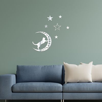 ☋ JM566 cat moon stars acrylic adhesive wall stick sofa decorate adornment metope of bedroom the head of a bed in the background