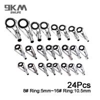 Fishing Rod Guides 24Pcs Chrome Stainless Steel Ceramic Tip Repair Kit Ring Replacement Freshwater Saltwater Mixed Size 5 10.5mm