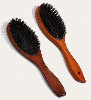 ❈ New Arrival Hair Brush Wood Handle Boar Bristle Beard Comb Styling Detangling Straighten Brown Lotus Boar Bristles Massage Comb