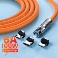 540 Rotate Magnetic USB Type C Cable 6A Fast Charging For Huawei Micro USB 8-Pin Magnet Charger Cable for iPhone Samsung Xiaomi Cables  Converters