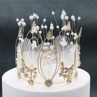 1pcs Feather Round Princess Crown Tiaras Handmade Pearl Wedding Bridal Hair Accessories Hair Jewelry