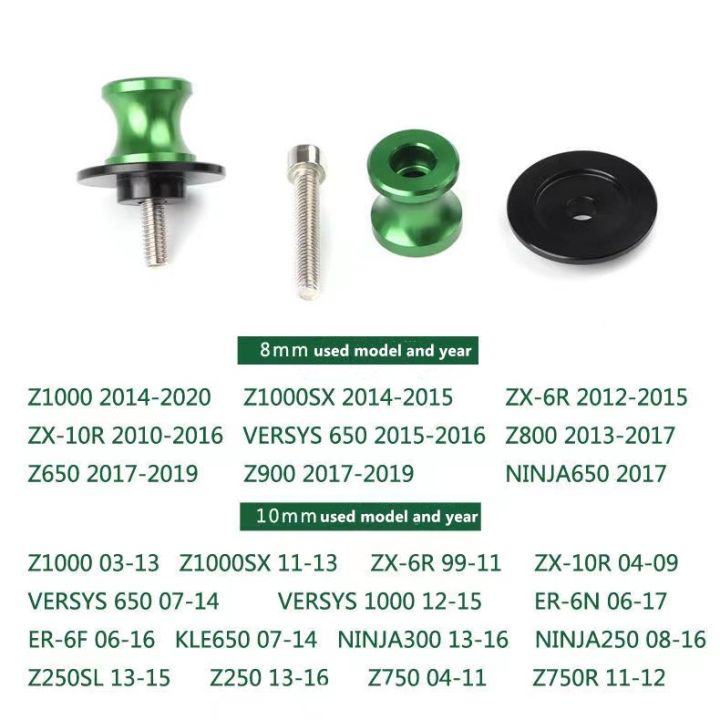 สปูน-อลูมิเนียม-ยกรถ-ล้อหลัง-ติดสวิงอาร์ม-cnc-อุปกรณ์ยกล้อหลังโลโก้-kawasaki-810-มม-อลูมิเนียม-zx6r-zx10r-er6n-z650-z400-z900-z1000-ninija-400-650-2-ชิ้น