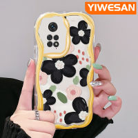 YIWESAN เคสสำหรับ Xiaomi MI Redmi Note 11 11S Poco M4 Pro 4G ลายดอกไม้สีดำสวยงามเคสโทรศัพท์โปร่งใสเนื้อครีมคลื่นขอบเคสนิ่มกันกระแทกเคสใสซิลิโคน