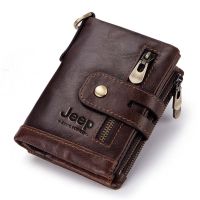 TOP☆Rfid 100% Genuine Leather Men Wallet Casual Zipper&amp;Hasp Design Small Walet Pocket Male High Quality Short Card Holder Coin Purse