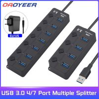 USB ฮับ USB 3.0ฮับยูเอสบีตัวแยก USB 3.0ที่พ้วง USB อะแดปเตอร์ไฟ EU/US พอร์ตตัวขยายหลาย USB ฮับ3.0พร้อมสวิตช์สำหรับพีซี