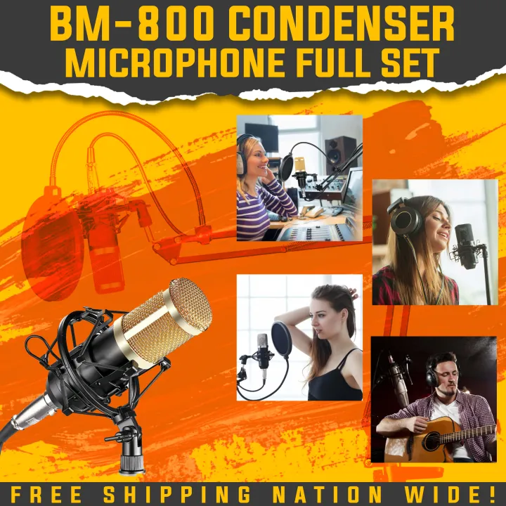 Condenser Microphone Pro Audio Studio Full Set with V8 Sound Card/Sound