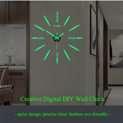 [24 Home Accessories] ใหม่สติกเกอร์นาฬิกาติดกำแพงเรืองแสง3มิติกระจกอะคริลิคนาฬิกาควอตซ์แบบ DIY การตกแต่งบ้านออกแบบห้องนั่งเล่น