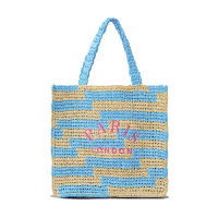 Handmade embroidered letter woven bag for women with contrasting paper woven shoulder bag for summer seaside vacation handbag