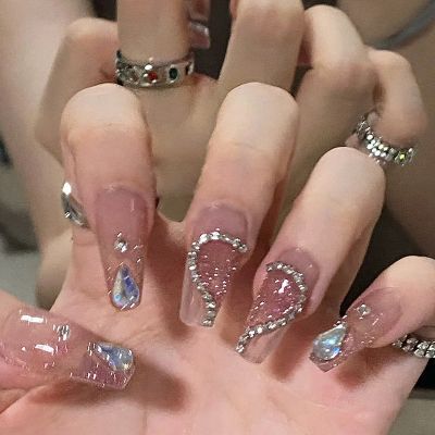 [COD] wearing nail glass drop diamond chain love fairy manicure long section drill armor wholesale finished