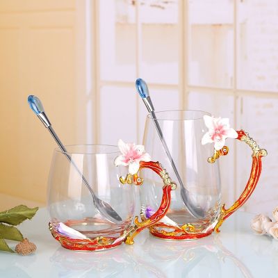 ❅  Classic lily flower water cup wholesale tea set business gift creative mug factory
