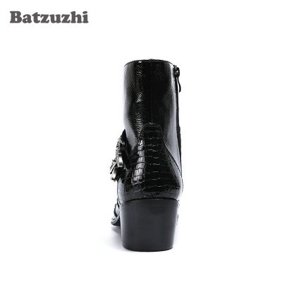 ข้อเท้าหล่อผู้ชาย Boots7CM รองเท้าส้นสูงผู้ชายรองเท้าแหลมนิ้วเท้ารองเท้าหนังสีดำ