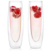 2Pcs Glass Champagne Glasses Double-Layer Handleless Sparkling Glasses High-End Red Wine Glasses Transparent Glasses