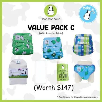 Moo Moo Kow 2 in 1 Bamboo Diaper Liners and Wipes Set of 6