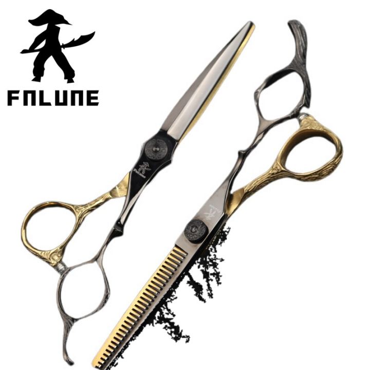 fnlune-6-0มืออาชีพกรรไกรตัดผมร้านทำผมกรรไกรตัดผมเครื่องตัดผมผอมบาง