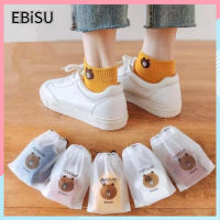 EBiSU พร้อมส่ง!!!(แพ็ค10คู่10สี แถมถุงหมี)ถุงเท้าข้อสั้นผู้หญิง ลายหมี แฟชั่นน่ารัก