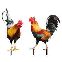 2 pcs ทางเดินสนามหญ้าเหมือนจริงไก่สองด้าน Decor ปาร์ตี้กลางแจ้ง Hen Rooster รูปปั้นอะคริลิค Courtyard Farmhouse Backyard Garden Stakes